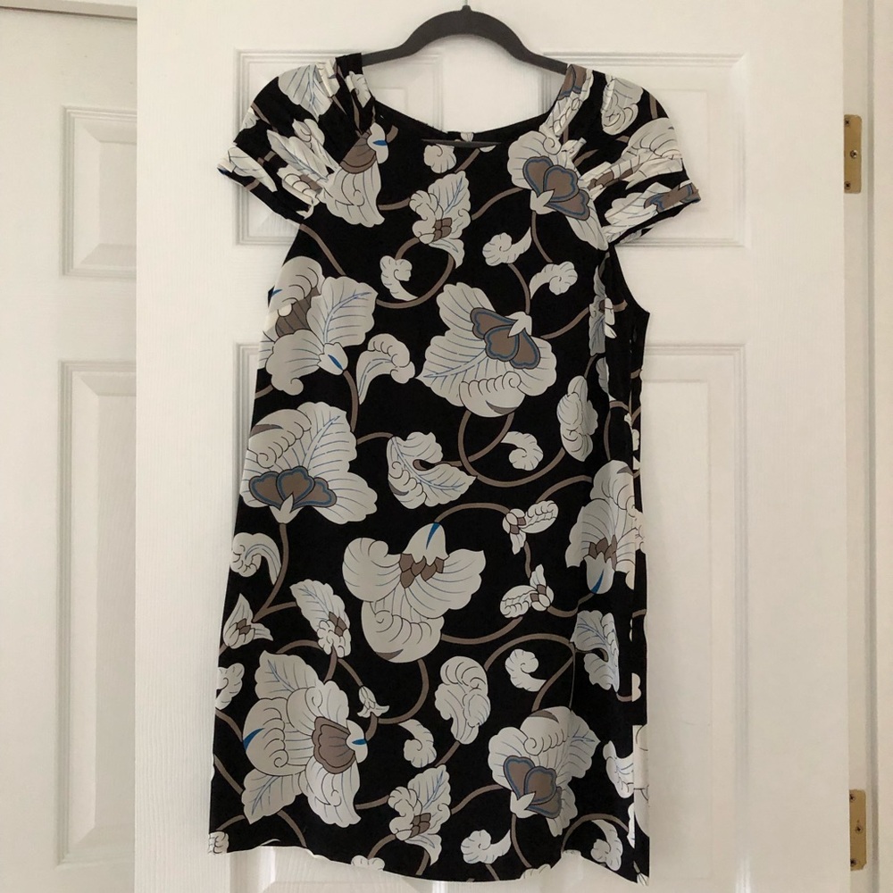 Tibi Flowered Cap Sleeve Dress with Gold Buttons